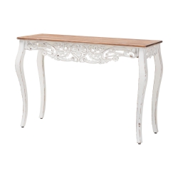 Baxton Studio Riquin Distressed Wood Console Table - Carved Wood Accent Table with Floral Motif and Two-Tone Finishing